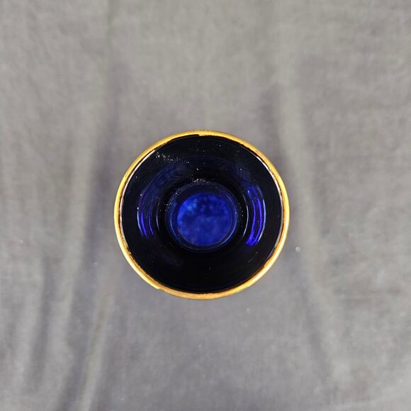 Hut Jakub Tasice Blue Cobalt Gilded Vase with Enamel Hand Painting Czech 8" - Picture 6 of 9